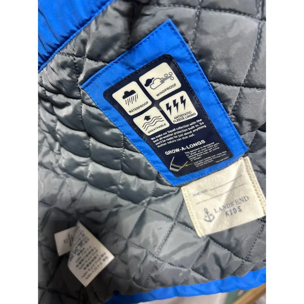 Lands End Coat Kids Lrg Blue The Squall Fleece Lined Parka Windproof Waterproof